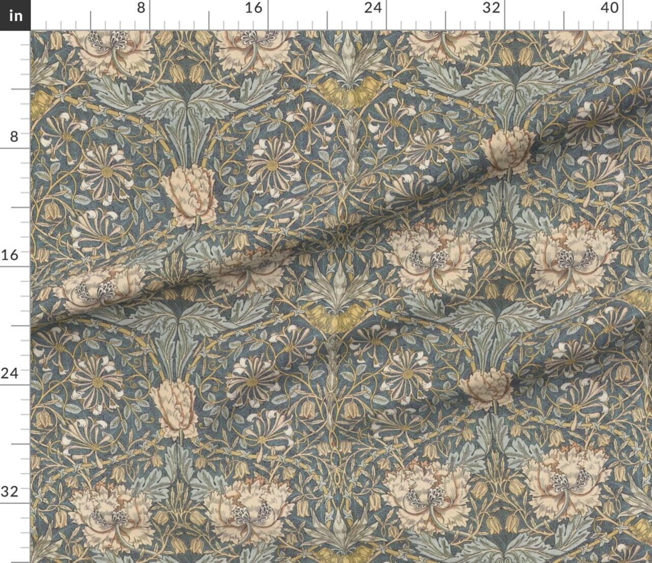 Various Fabrics by the Yard or Fat Quarter Floral Damask Victorian Vintage Style Edwardian Arts And Crafts Gray Blue Tan Custom Printed Fabric by Spoonflower